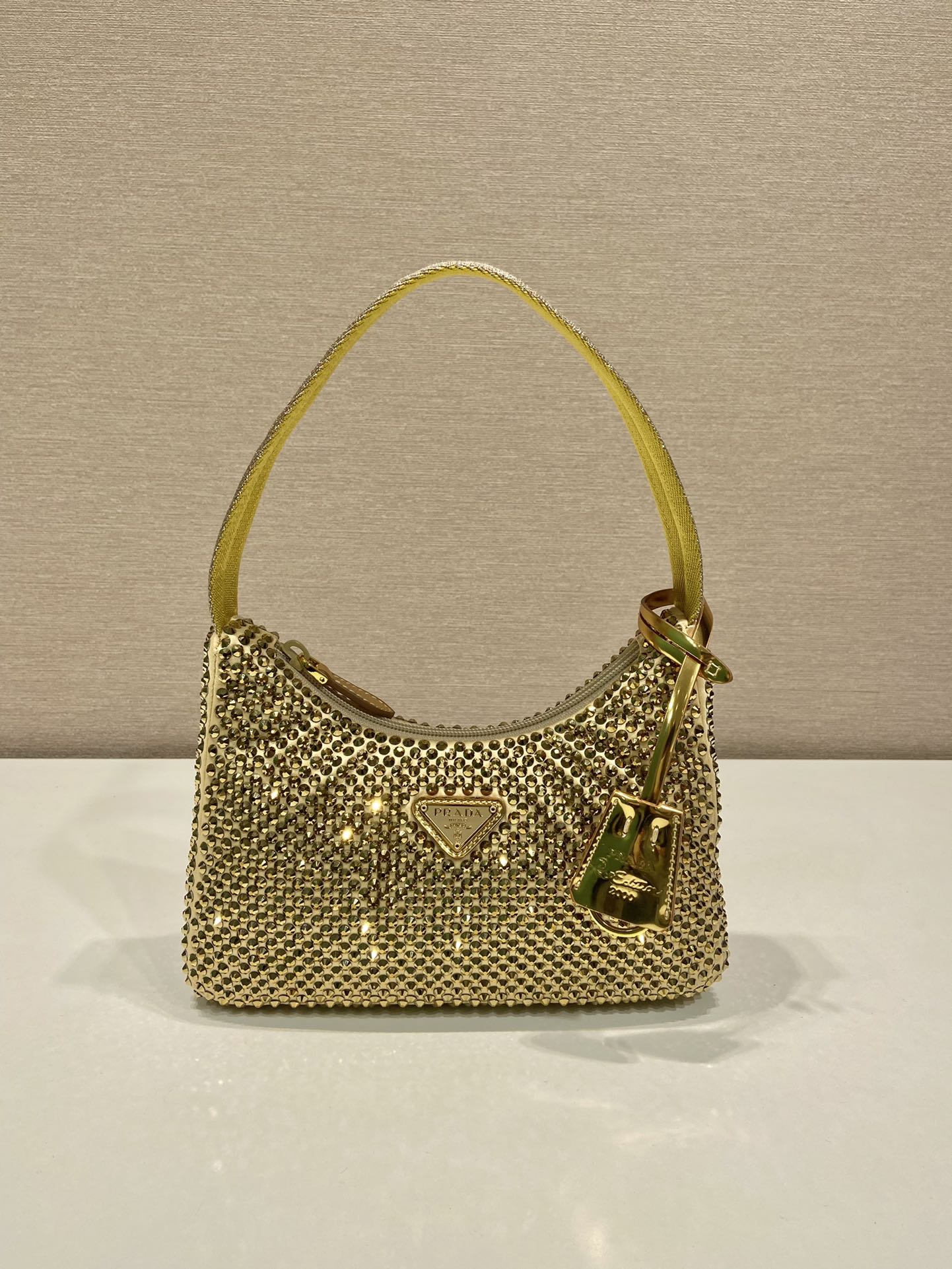 Prada Mini Duchesse And Crystal 2000 Hobo Bag Handbag Gold 1NE515